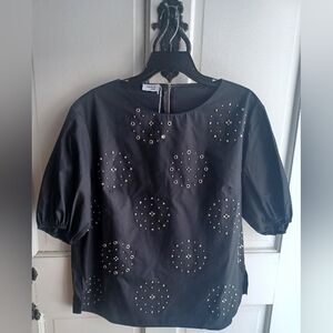 Akris Punto Black Blouse with Silver Studs and Grommets
